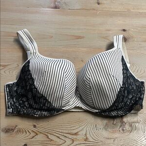 Cacique Ivory and Black Striped Bra with Lace